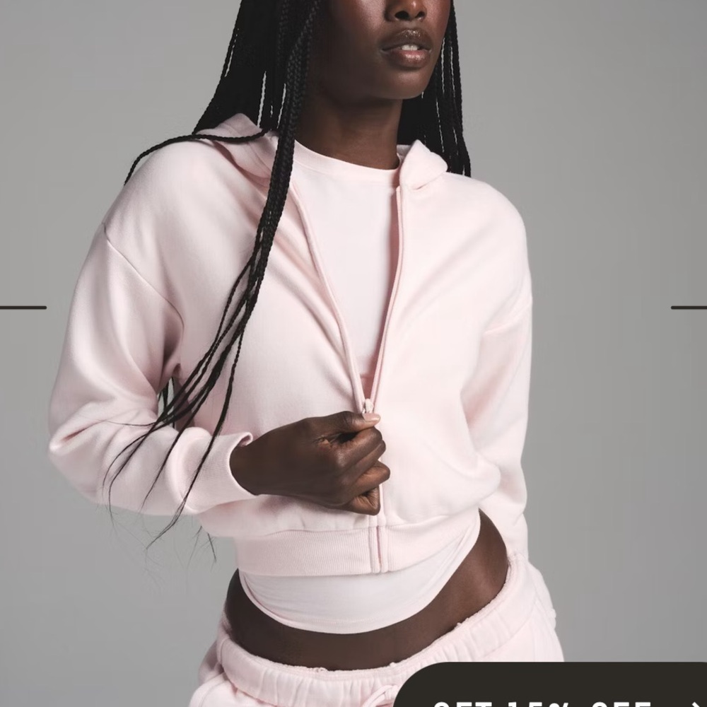 NWT Skims Shrunken Full Zip Up Hoodie Sweatshirt in BARELY PINK!